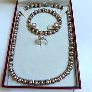 Fresh water pearl and CZ crystal jewelry set